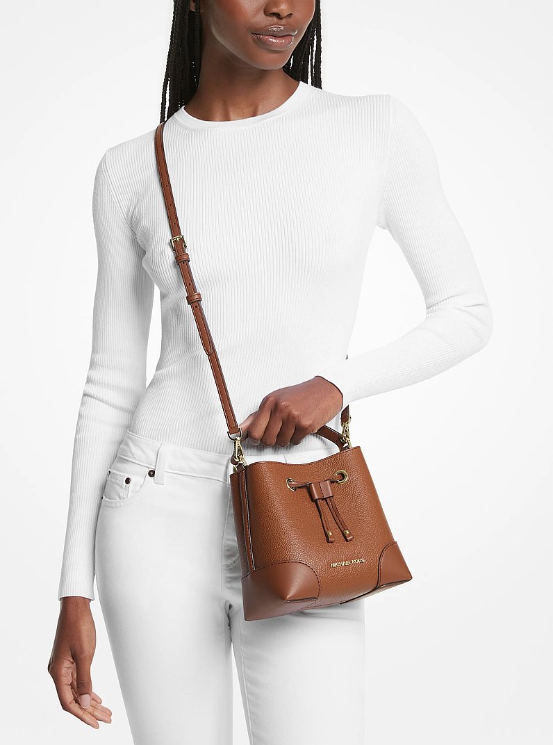 Mercer Small Pebbled Leather Bucket Bag in LUGGAGE | Michael Kors