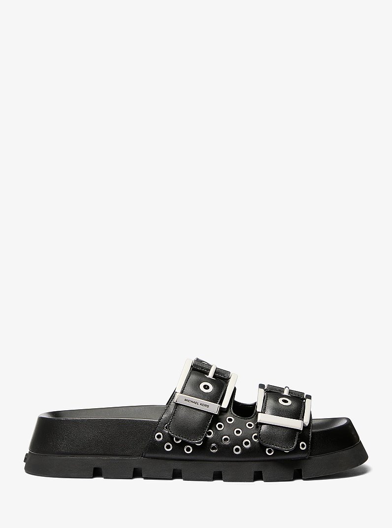 Colby Grommeted Leather Flat Sandal in BLACK | Michael Kors