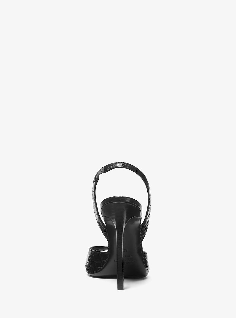 Marisa Crocodile Embossed Patent Leather Sandal in BLACK | Michael Kors