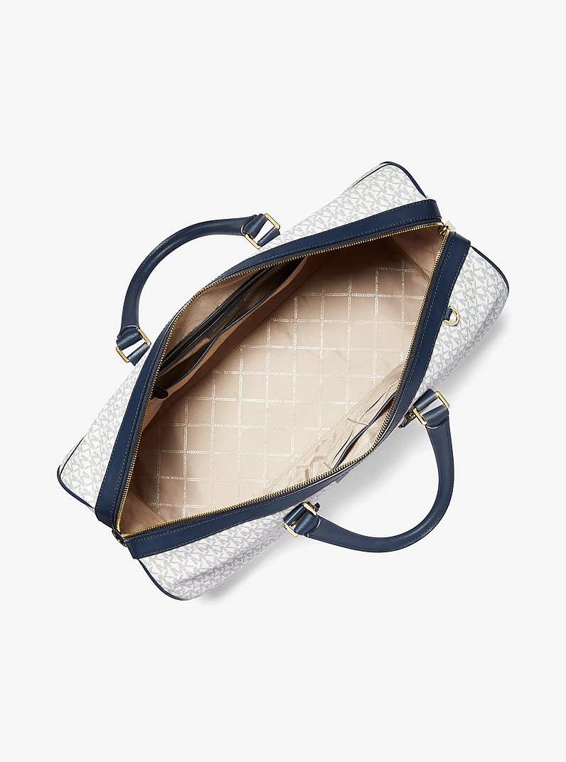 Bedford Travel Extra-Large Logo Stripe Weekender Bag in NVY/WHT/PBLU | Michael Kors