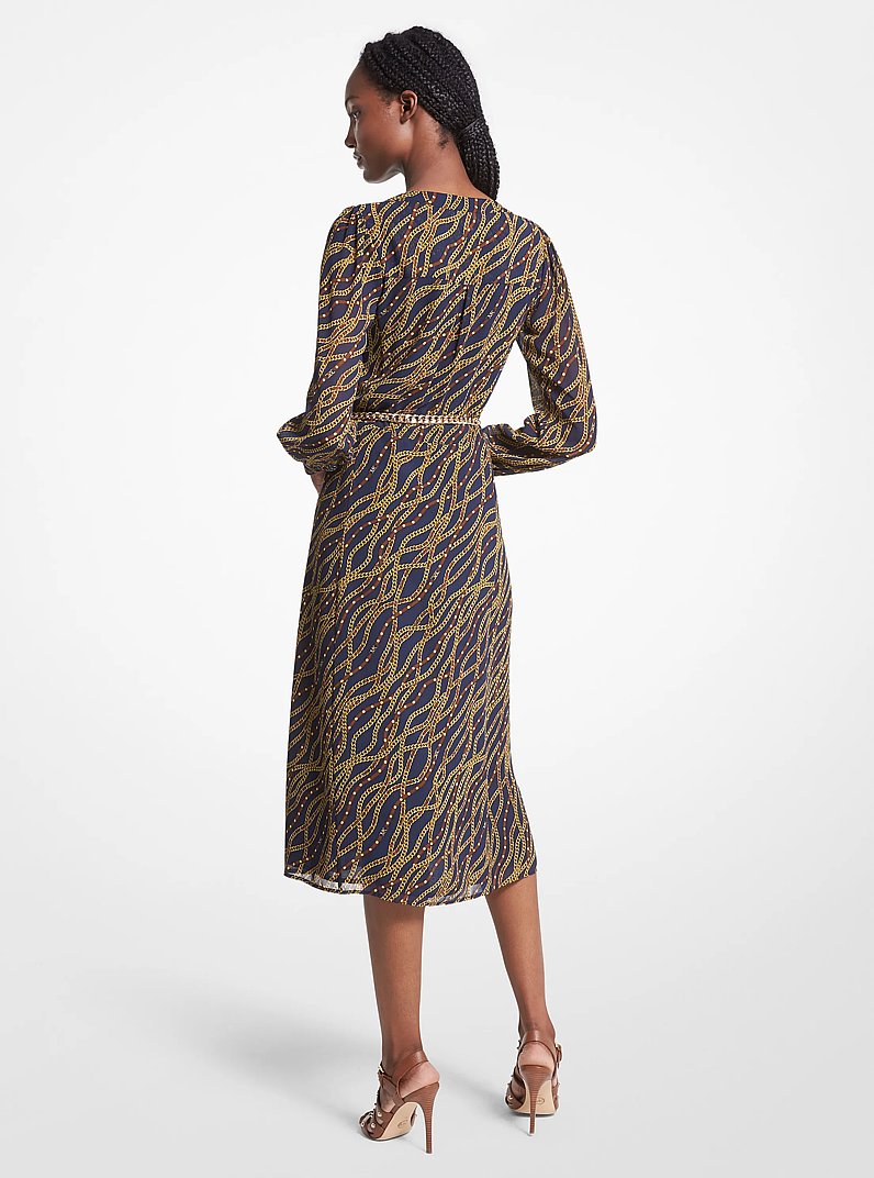 Status Print Georgette Midi Dress in MIDNIGHTBLUE | Michael Kors