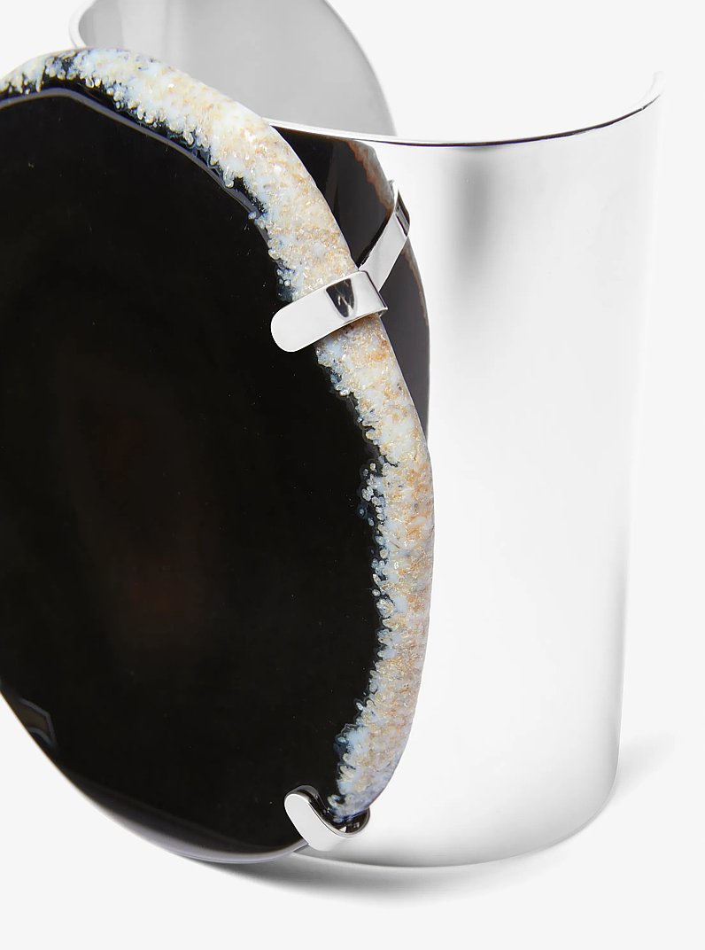 Precious Metal-Plated Brass and Agate Collar Necklace in BLACK/SILVER | Michael Kors