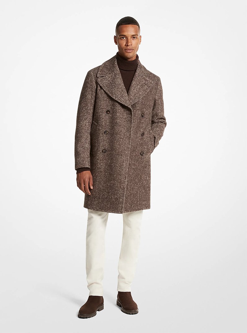Herringbone Wool Blend Peacoat in CHOCOLATE | Michael Kors