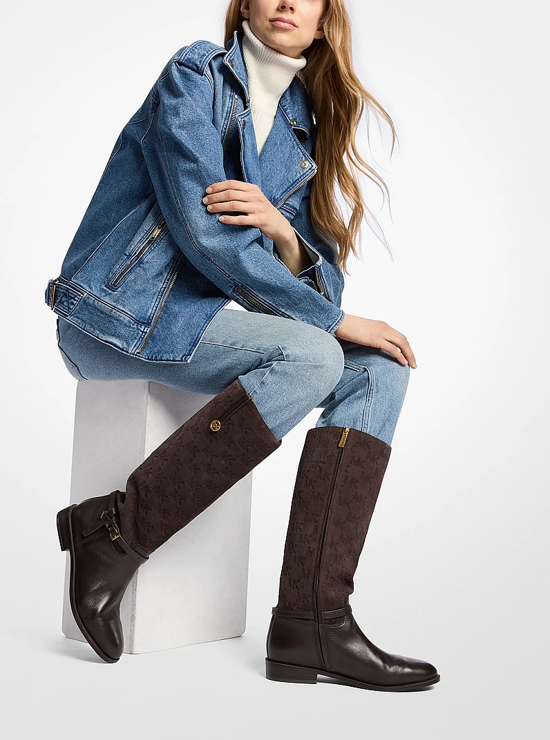 Beverly Quited Suede and Leather Riding Boot in CHOCOLATE | Michael Kors