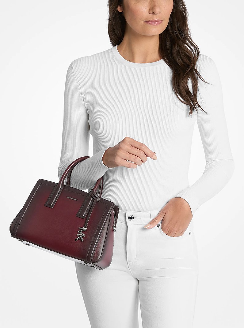 Laila Small Burnished Leather Satchel in OXBLOOD | Michael Kors