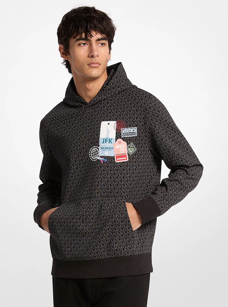 Embellished Signature Logo Cotton Blend Hoodie in BLACK - Sale