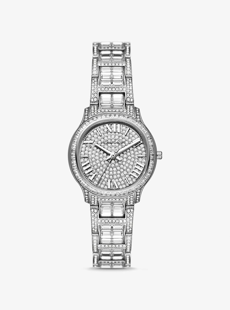 Limited-Edition Mini Sage Pav&eacute; Silver-Tone Watch in SILVER | Michael Kors