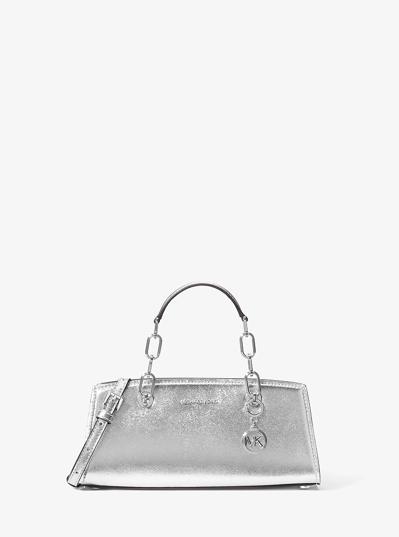 Cynthia Small Leather Satchel in SILVER | Michael Kors