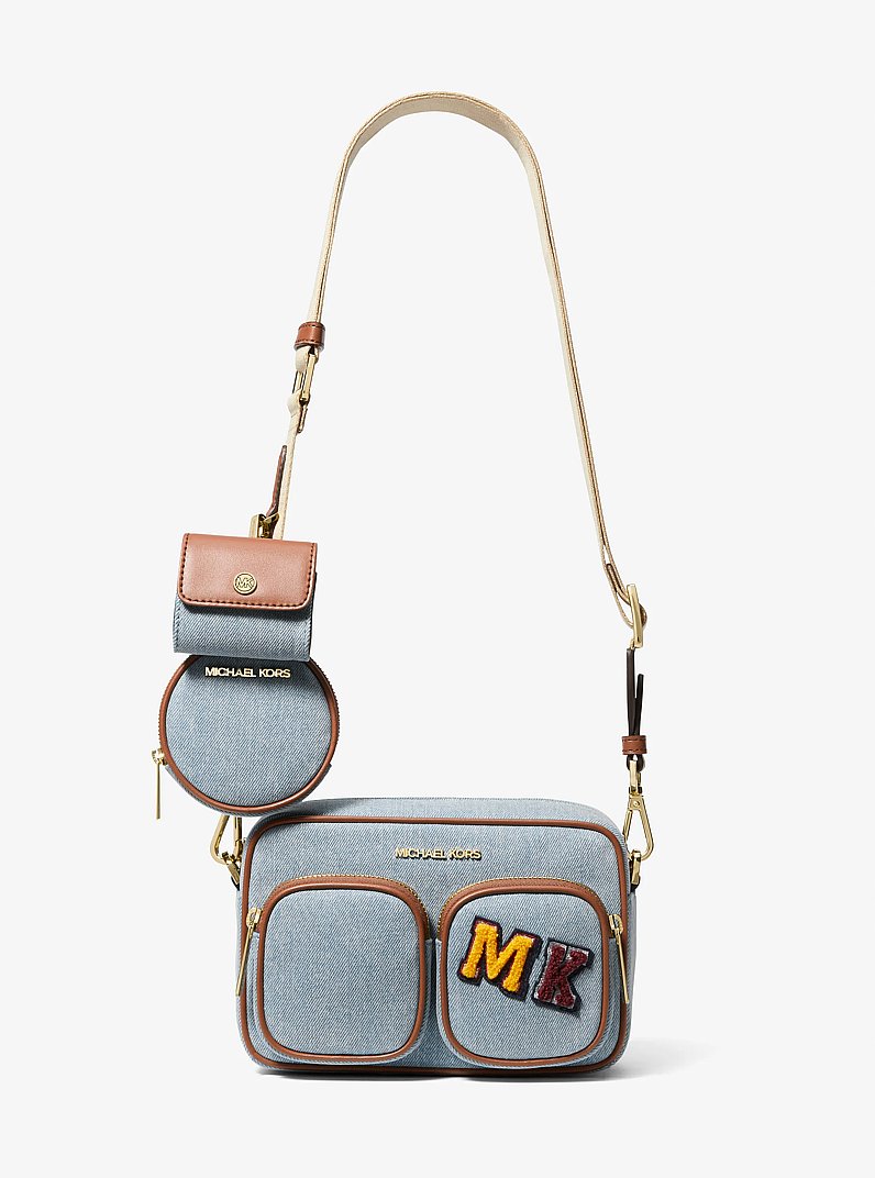 Jet Set Medium Embellished Denim Crossbody Bag with Pouches in DENIM | Michael Kors