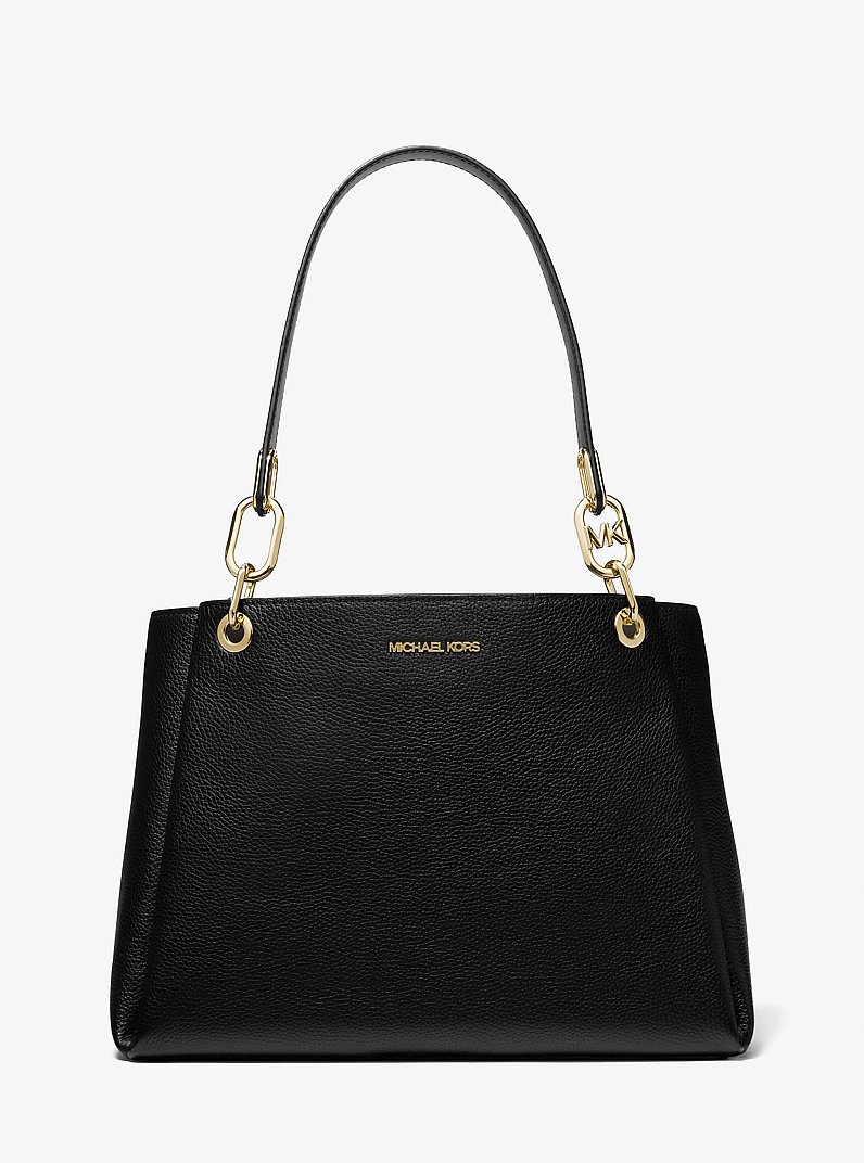 Trisha Large Pebbled Leather Shoulder Bag in BLACK - Sale