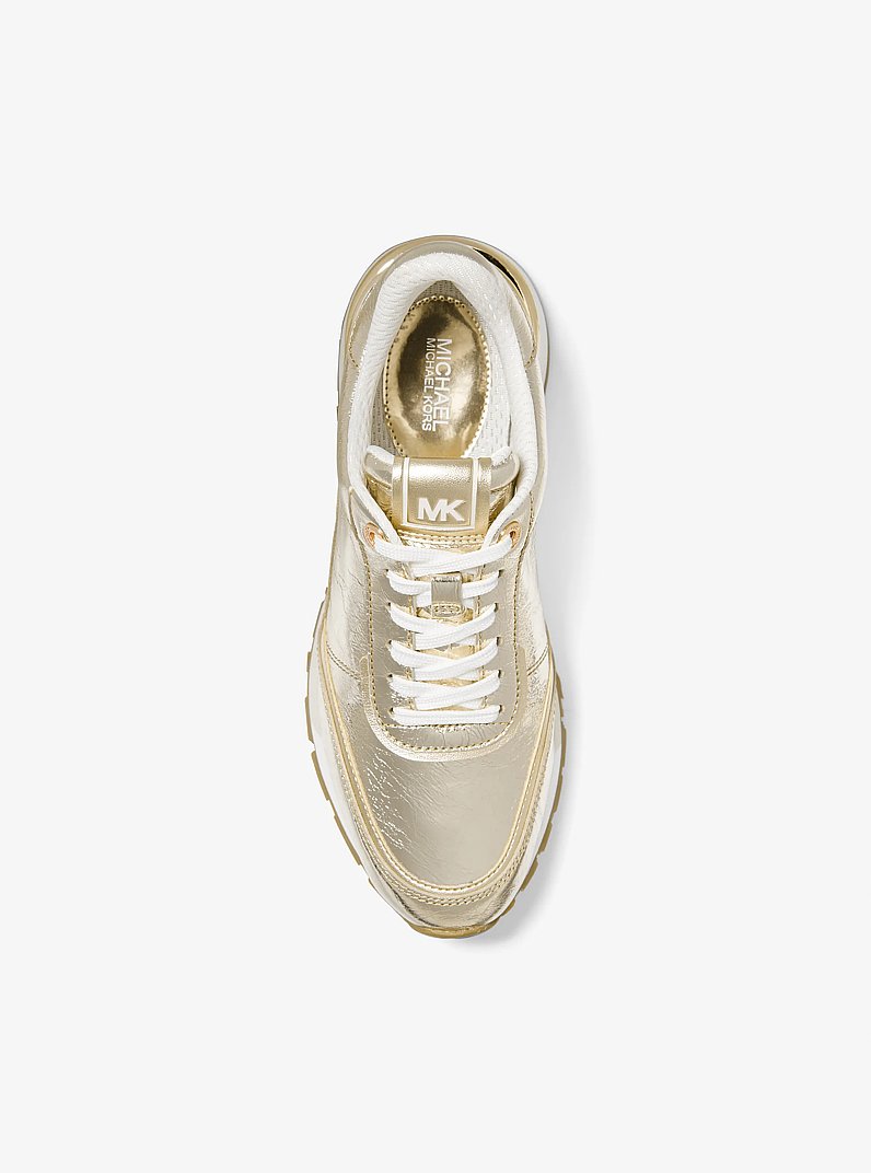 Nova Crackled Metallic Leather Trainer in PALE GOLD | Michael Kors