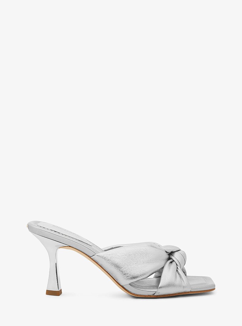 Elena Metallic Leather Sandal in SILVER | Michael Kors