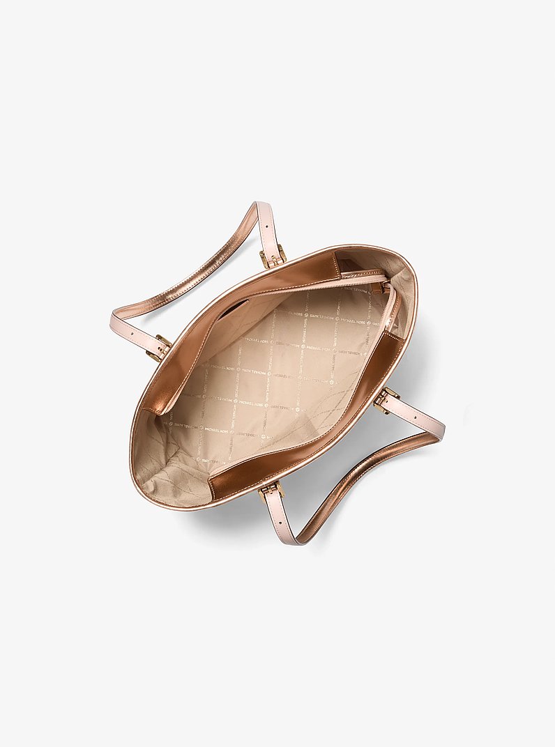 Jet Set Travel Small Metallic Logo Top-Zip Tote Bag in ROSE GOLD | Michael Kors