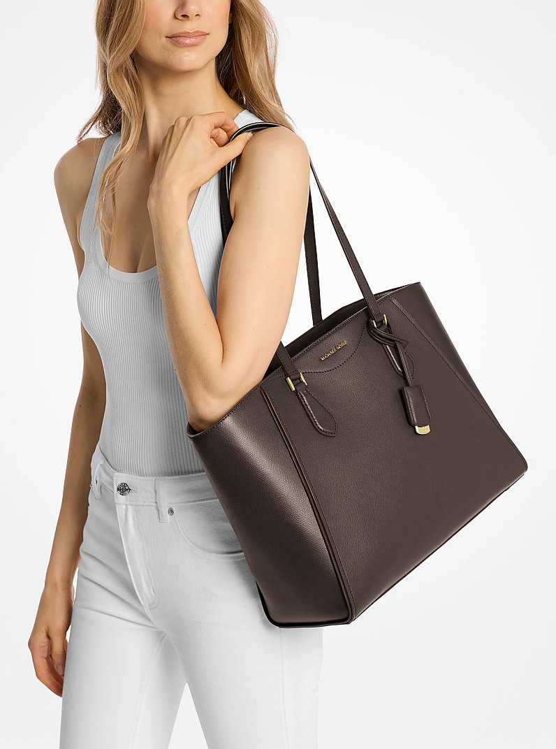 Taryn Large Leather Tote Bag in CHOCOLATE | Michael Kors