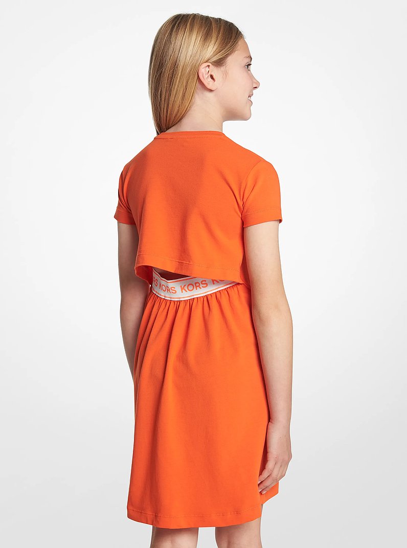 Stretch Cotton Logo T-Shirt Dress in PEACH | Michael Kors