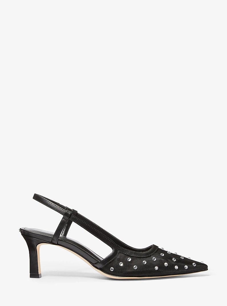 Alora Crystal Embellished Mesh Slingback Pump in BLACK | Michael Kors