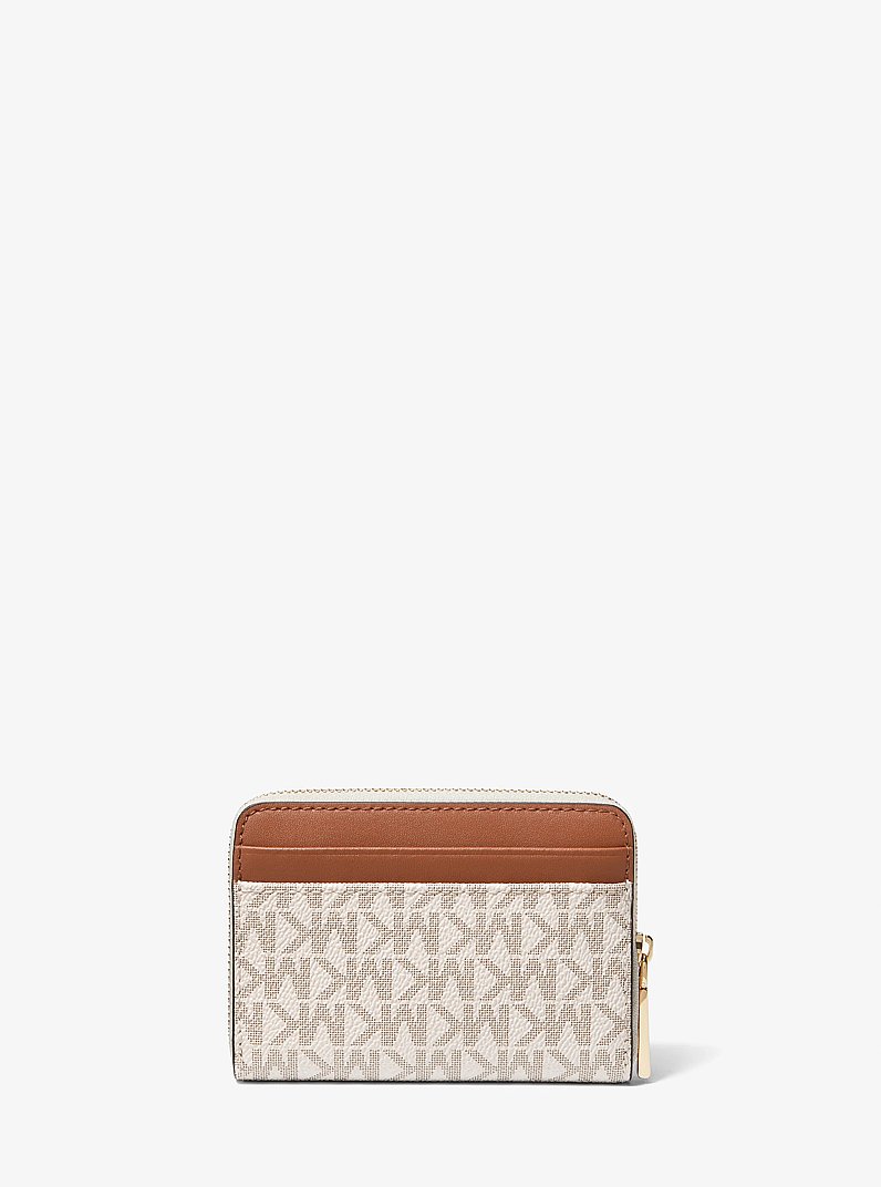 Petit porte-cartes enti&egrave;rement zipp&eacute; Jet Set &agrave; logo Signature in VANILLE/NOISETTE | Michael Kors