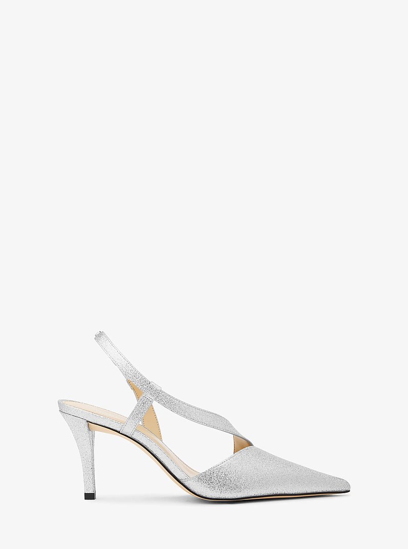 Jaida Glitter Embellished Leather Pump in SILVER | Michael Kors