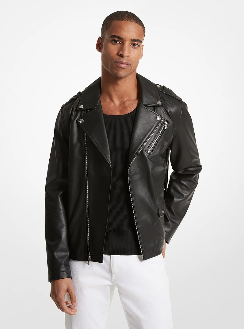 Leather Moto Jacket in BLACK | Michael Kors