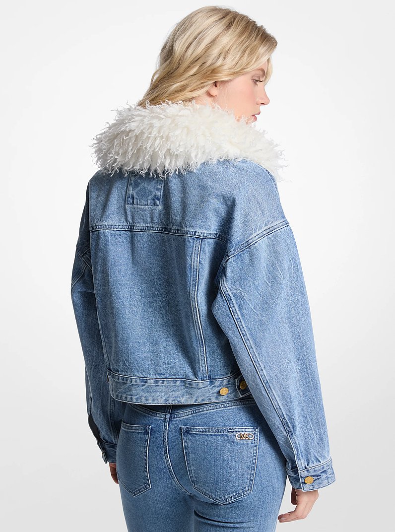 Veste en jean &agrave; col en fausse fourrure in BLEU CIEL D&Eacute;LAV&Eacute; | Michael Kors