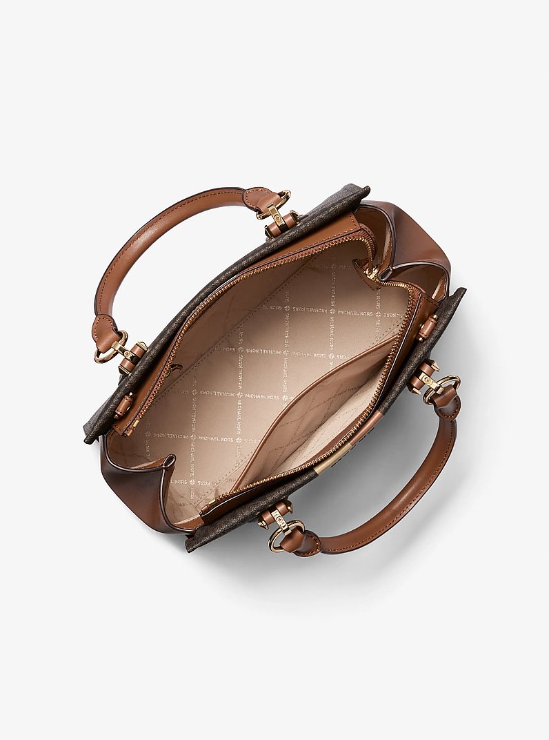 Marilyn Medium Logo Stripe Satchel in BROWN/LUGGAGE | Michael Kors