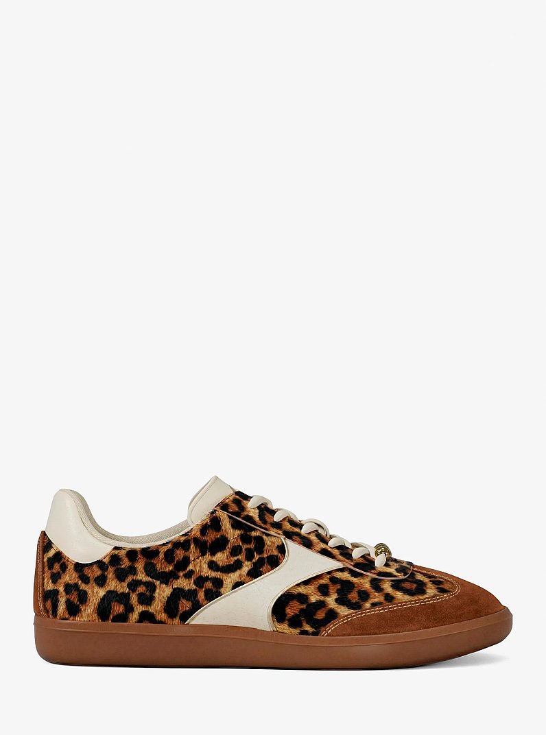 Benny Leopard Print Calf Hair Sneaker in DK CAMEL MLT | Michael Kors