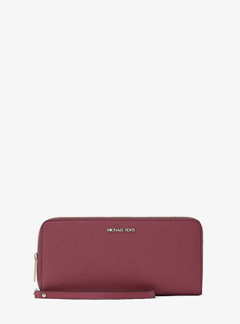Jet Set Travel Large Pebbled Leather Wristlet in CHERRY | Michael Kors