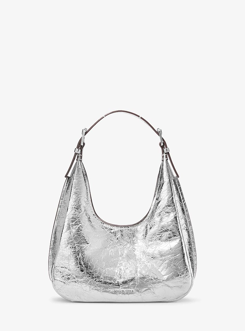 Bolso hobo de hombro Nolita peque&ntilde;o de piel craquelada met&aacute;lica in PLATEADO | Michael Kors
