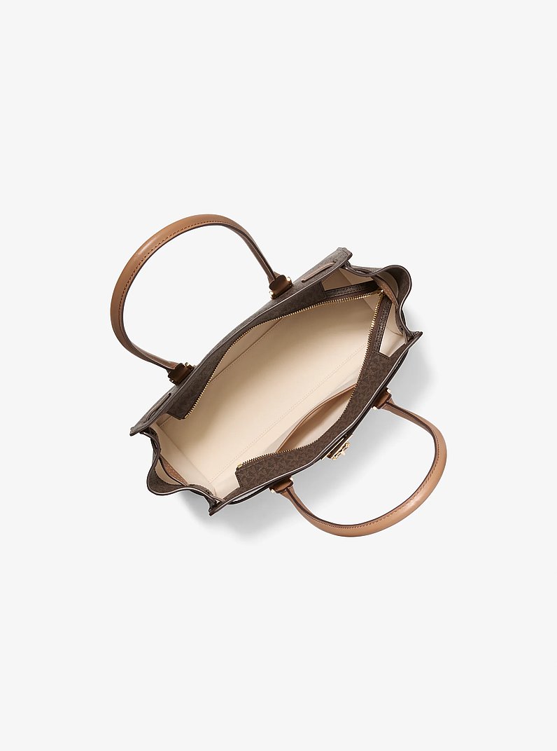 Hamilton Moderne Small Signature Logo Satchel in BRN/ACORN | Michael Kors