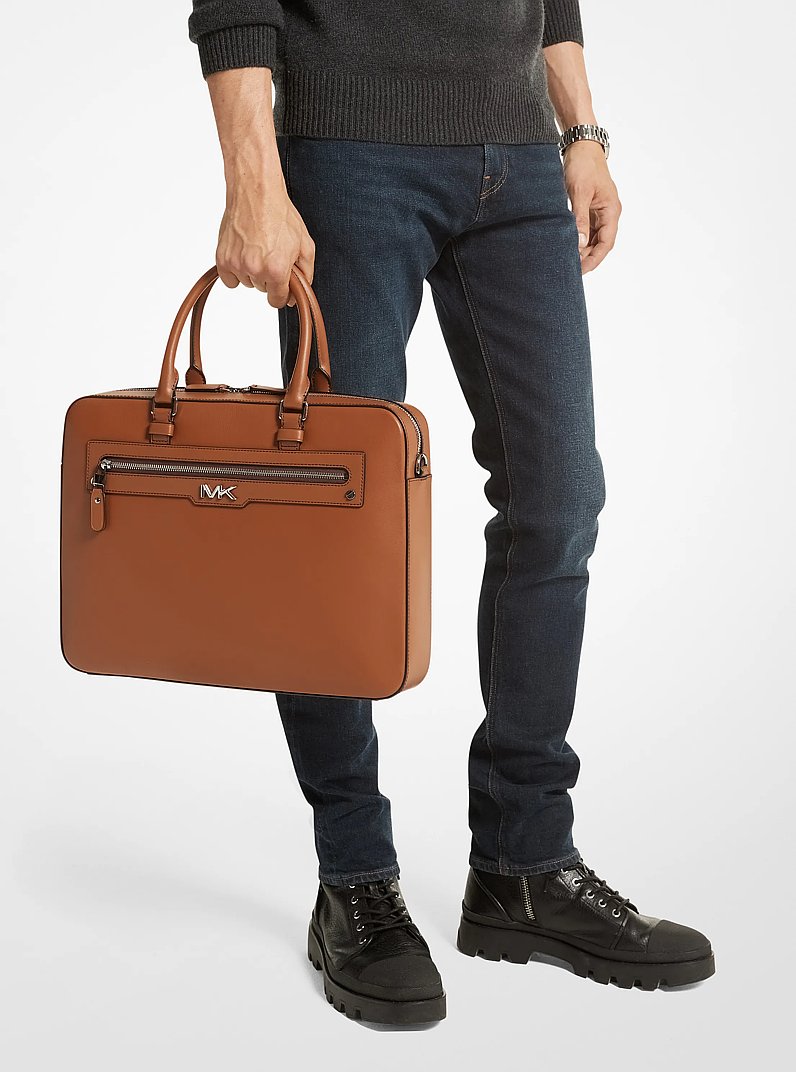 Varick Large Leather Briefcase in LUGGAGE | Michael Kors