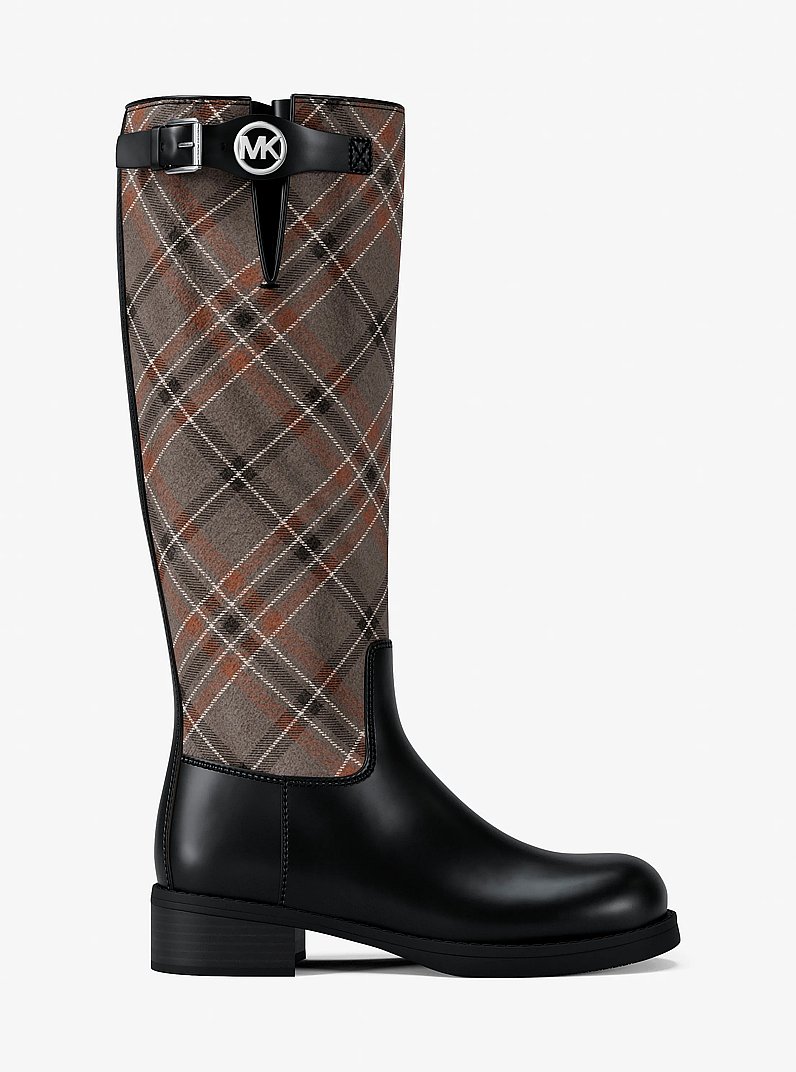 Royce Plaid Print Wool Blend Riding Boot in MUSHROOM MLTI | Michael Kors