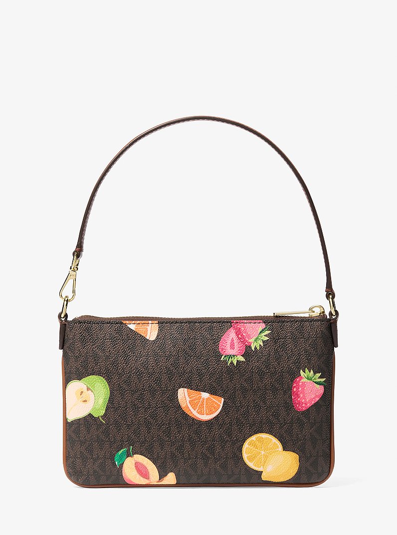 Jet Set Travel Small Printed Signature Logo Wristlet in BROWN