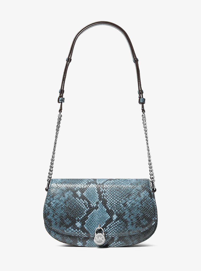 Mila Medium Snake Embossed Messenger Bag in ACIANO | Michael Kors