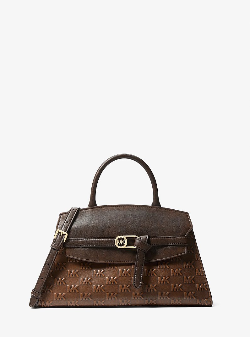 Greta Medium Logo Embossed Satchel in CHOCOLATE | Michael Kors