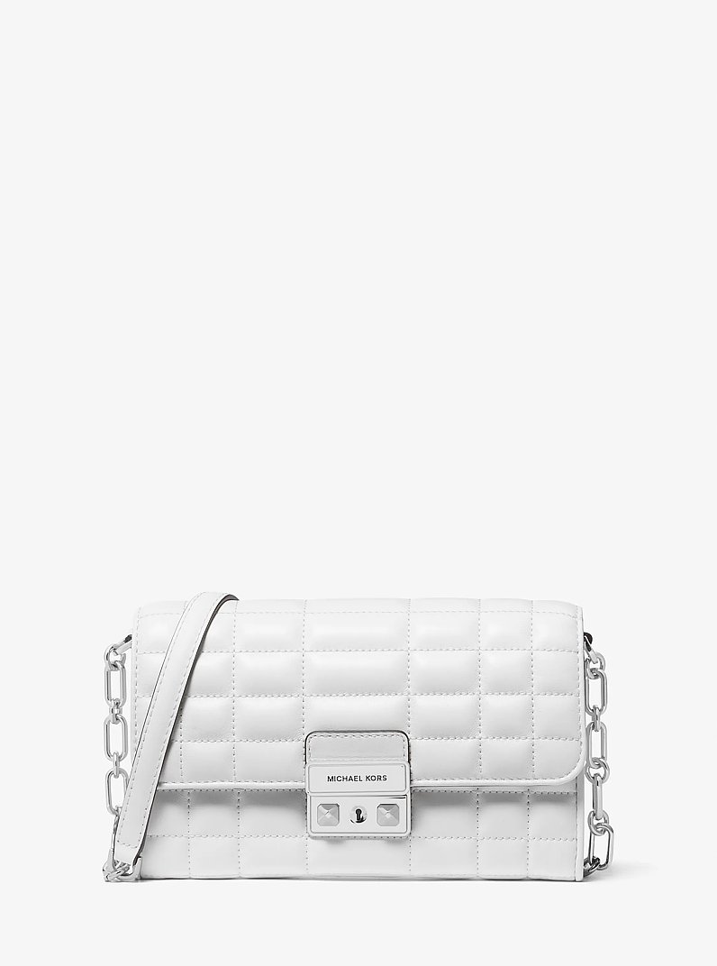 Tribeca Large Leather Convertible Crossbody Bag in OPTIC WHITE | Michael Kors