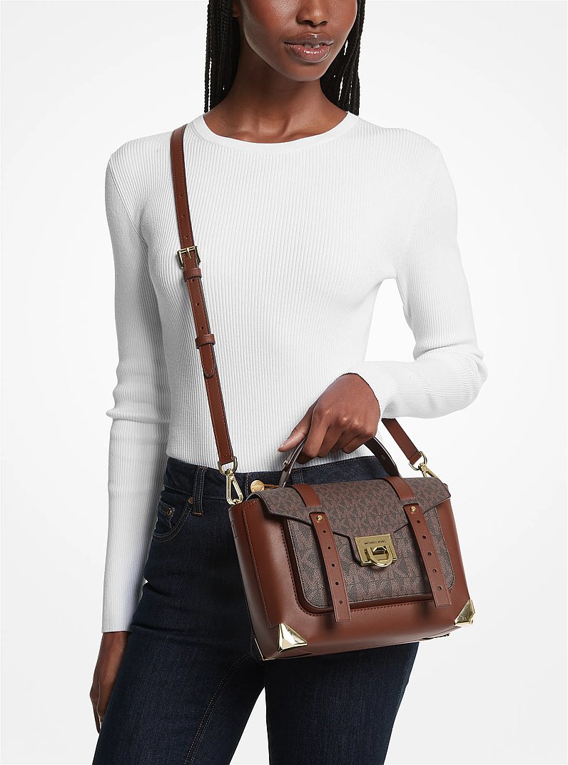 Manhattan Medium Leather and Logo Satchel in PWD BLSH MLT - Sale