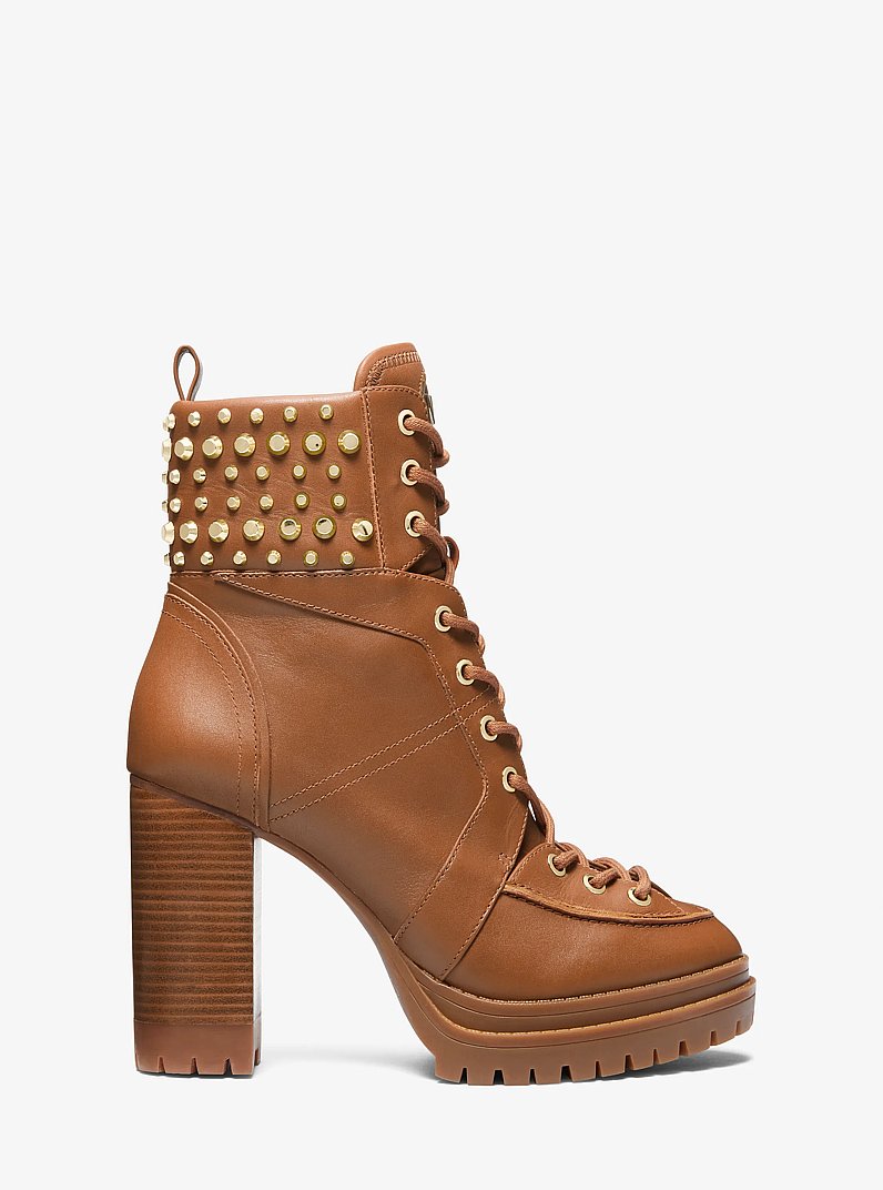 Yvonne Studded Leather Boot in LUGGAGE | Michael Kors