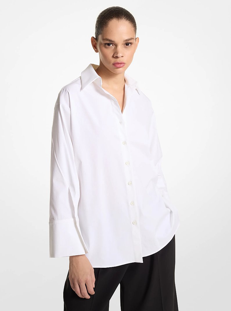 Oversize-Hemdbluse aus Biobaumwoll-Popeline mit Stretch in OPTIC WHITE | Michael Kors