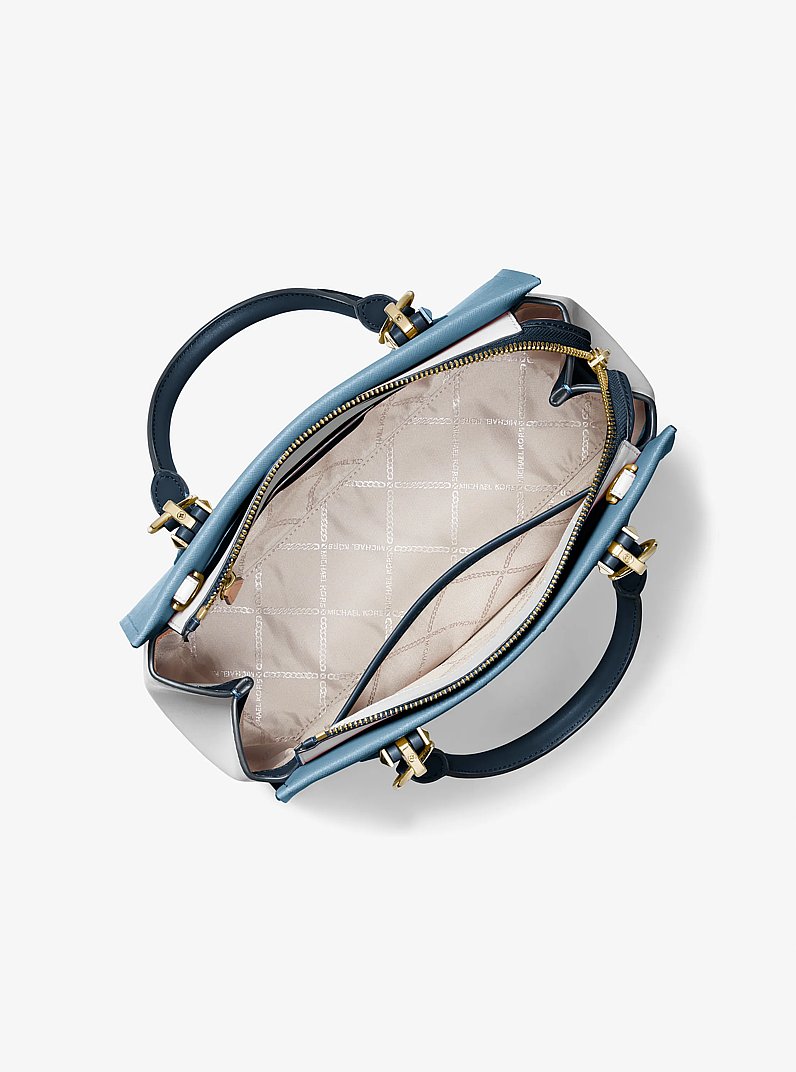 Marilyn Medium Color-Block Saffiano Leather Satchel in DK CHBRY MLT | Michael Kors