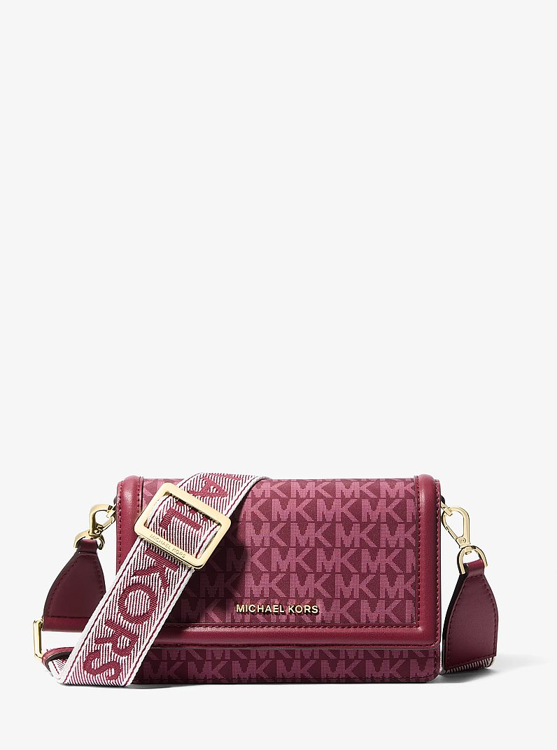Jet Set Small Logo Print Woven Smartphone Crossbody Bag in MULBERRY | Michael Kors
