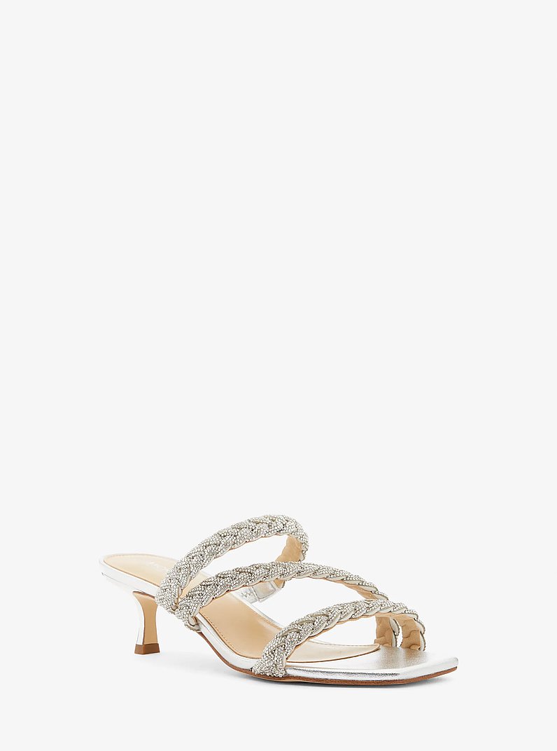 Celia Embellished Metallic Kitten Sandal in SILVER | Michael Kors