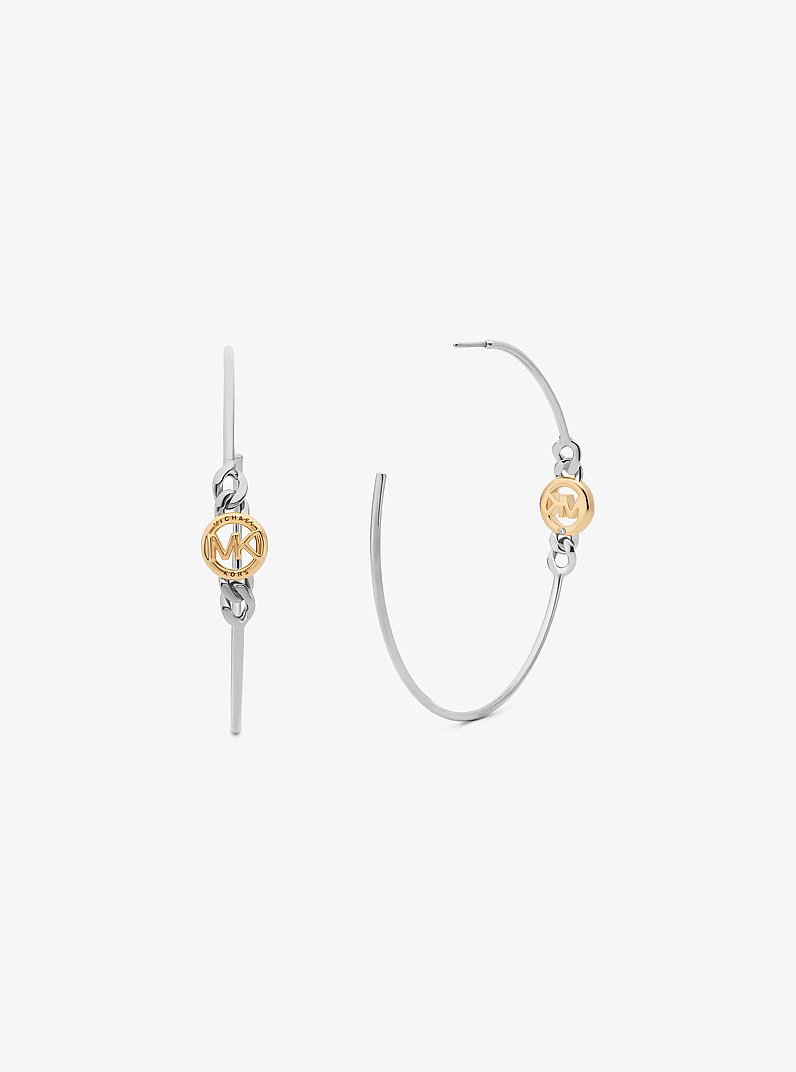 Logo Curb Chain Hoop Earrings in TWO TONE | Michael Kors