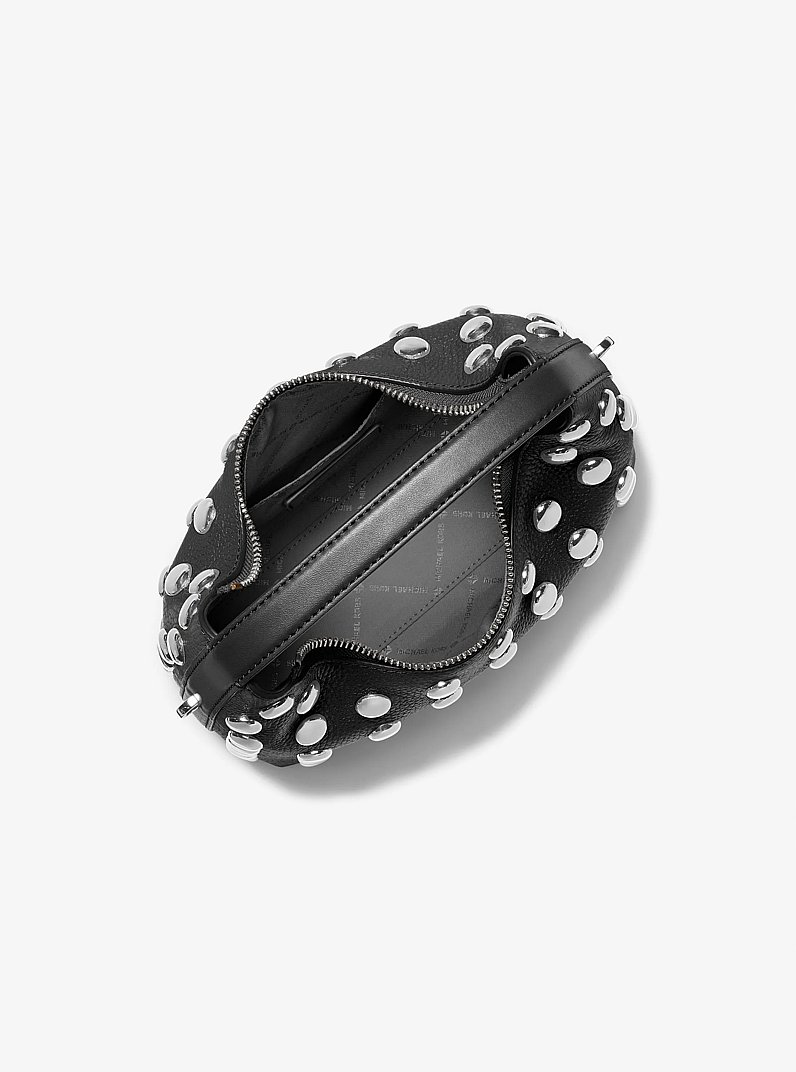 Ember Small Embellished Pebbled Leather Messenger Bag in BLACK | Michael Kors