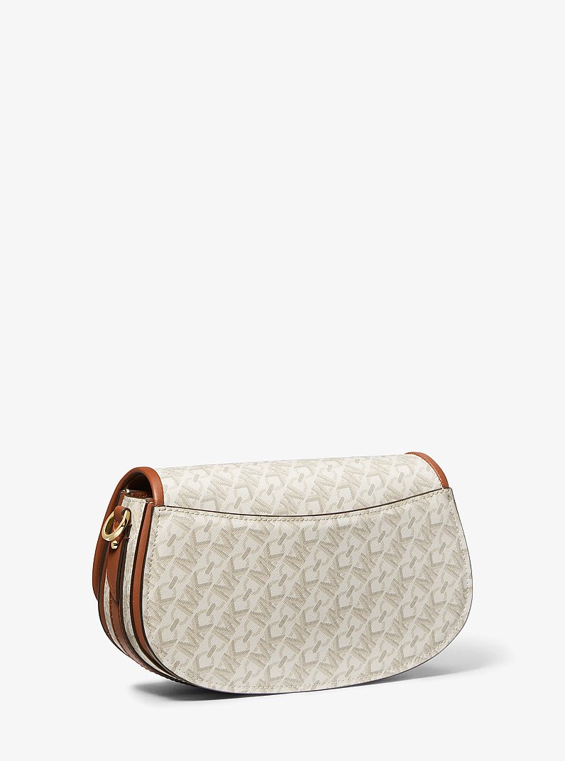 Mila Medium Empire Signature Logo Messenger Bag in VANILLA/LUGGAGE | Michael Kors