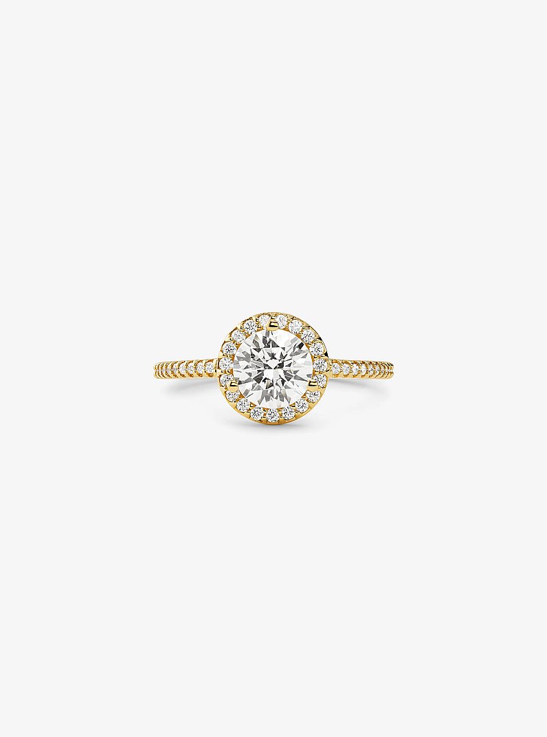 Anillo oversize tipo halo de plata de ley con chapado en metales preciosos y pav&eacute; in DORADO | Michael Kors