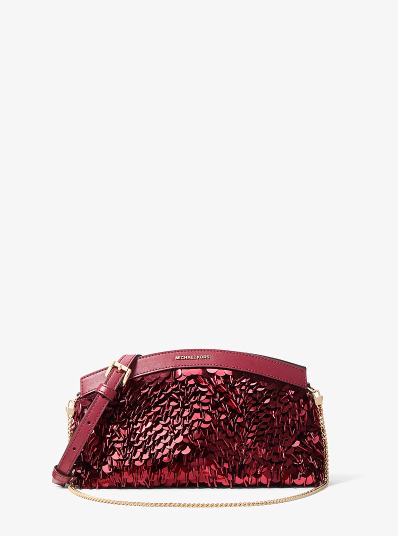 Wandelbare Clutch Athena Small mit Pailletten-Verzierung in Metallic-Optik in DUNKELROT | Michael Kors