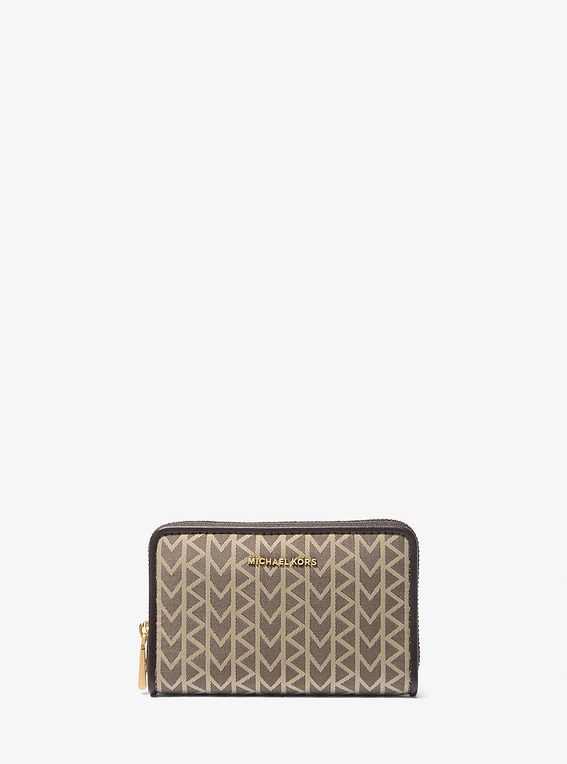Billetera Jet Set peque&ntilde;a en jacquard con logotipo MK2000 in NATURAL | Michael Kors