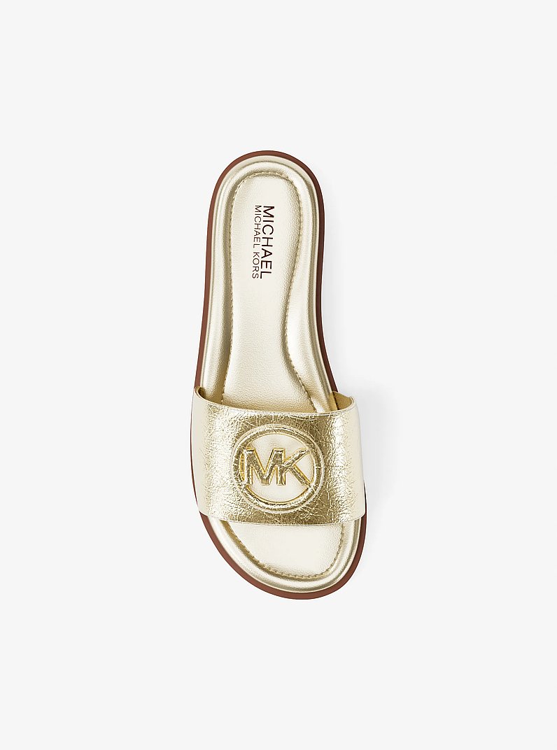 Carissa Crackled Metallic Slide Sandal in PALE GOLD | Michael Kors