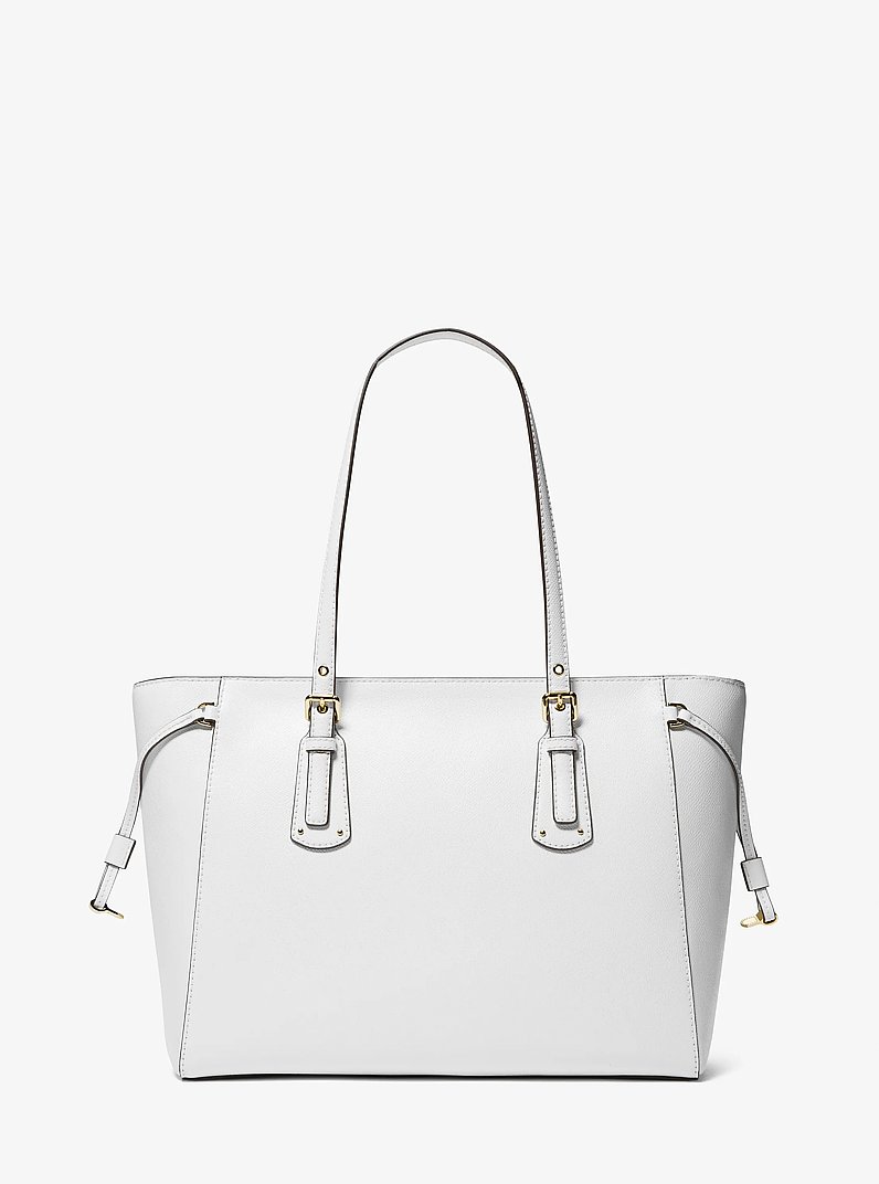 Voyager Medium Crossgrain Leather Tote Bag in OPTIC WHITE | Michael Kors