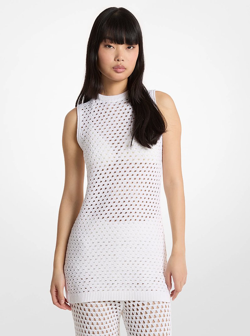 Open Knit Stretch Cotton Tank Dress in WHITE | Michael Kors